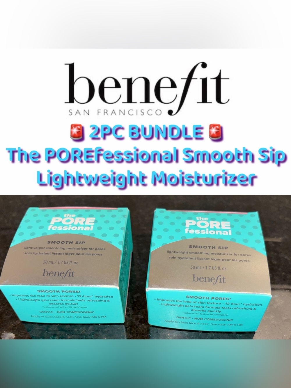 Benefit The POREfessional Smooth Sip Lightweight Moisturizer 2PC Bundle - New